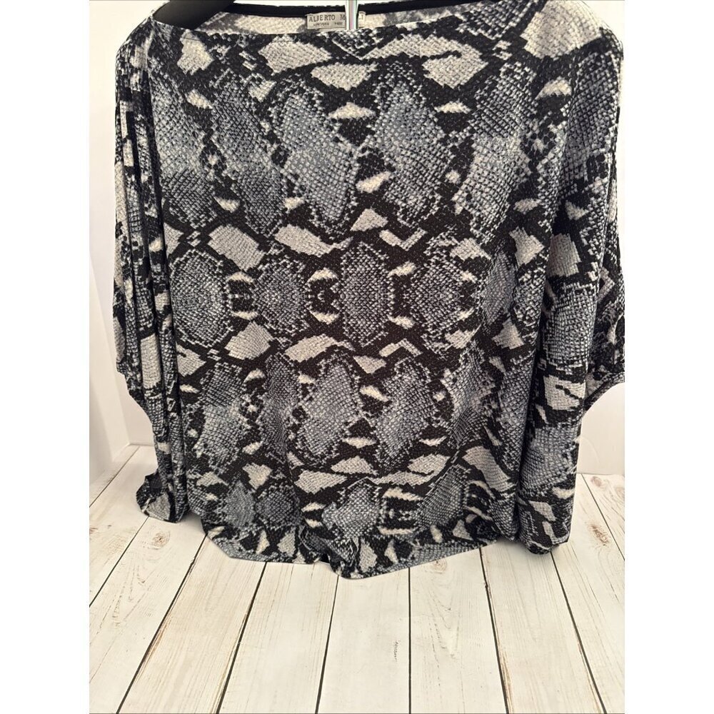 Alberto Makali Black White Women’s Boho Poncho Kimono Short Sleeve Shirt L EUC